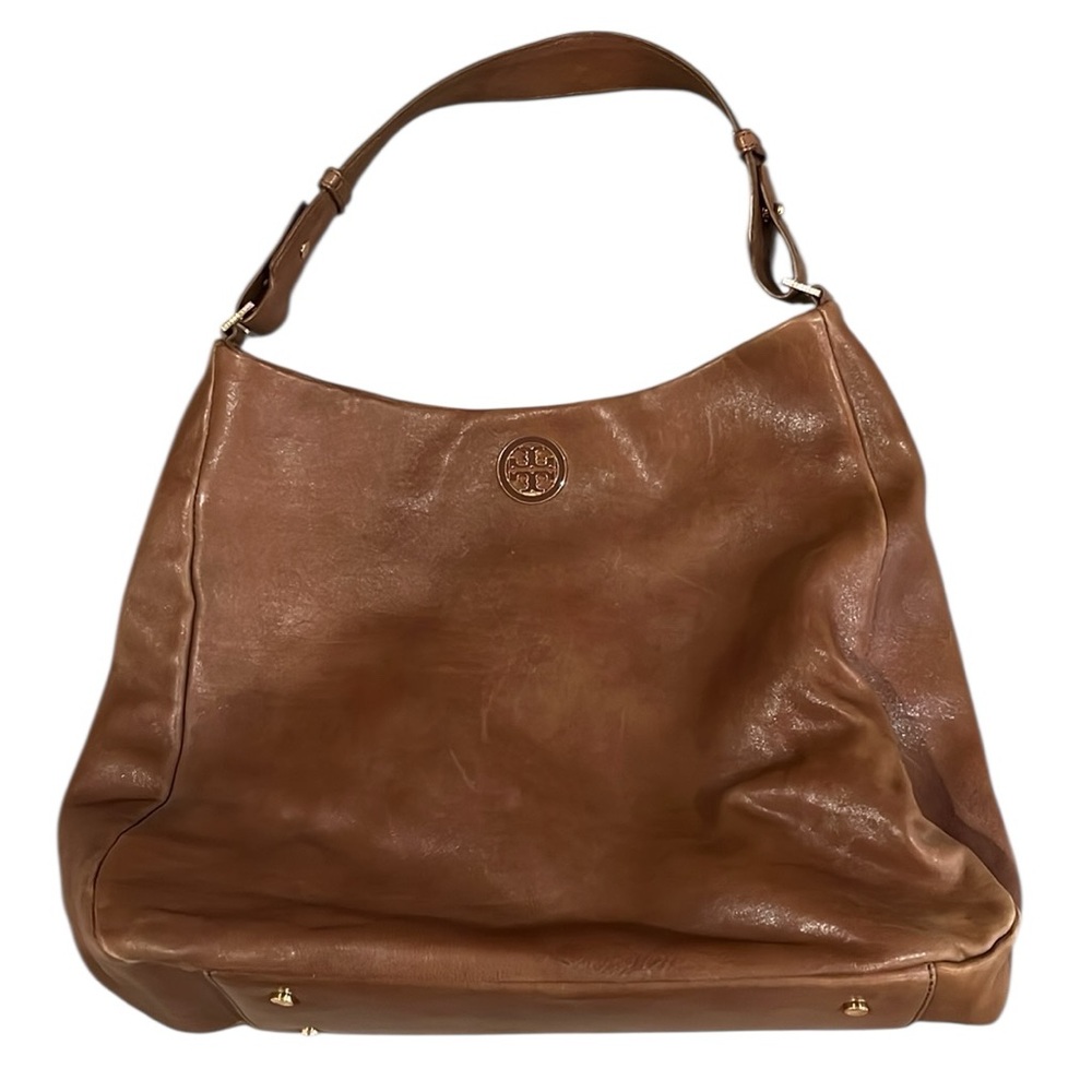 Tory Burch Cognac Brown Leather Hobo Handbag Shoulder Bag Classic Vintage